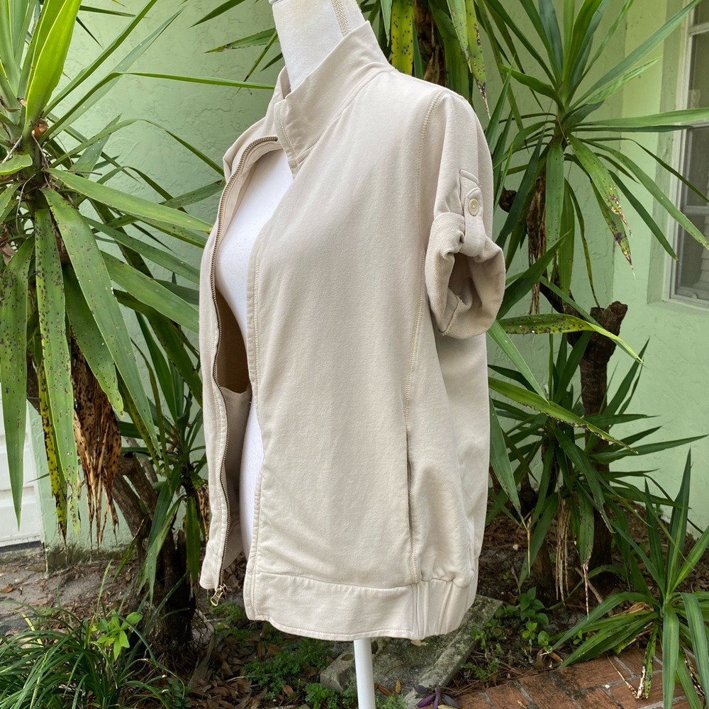 Short Sleeve Zip up Taupe Gravel Sweatshirt - Picture 6 of 7